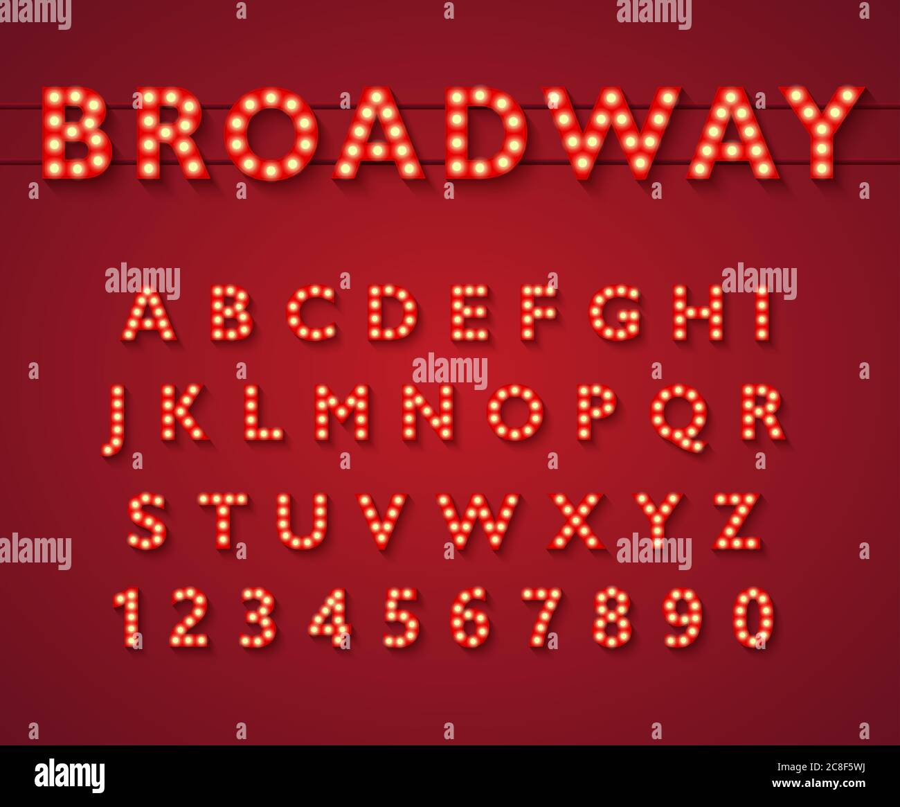 Glühbirne Alphabet im Broadway-Theater-Stil. Stock Vektor