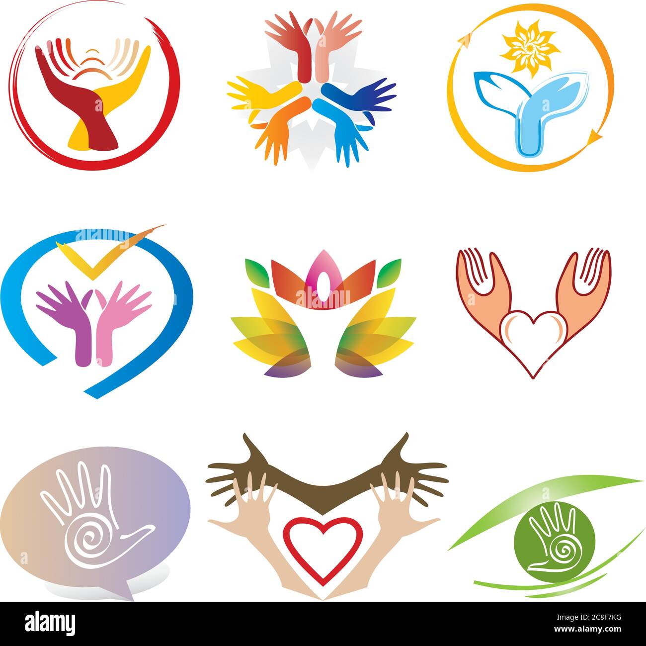 Set von neun Spiritualität / Religion Ikonen - Hände zum Himmel Stock Vektor