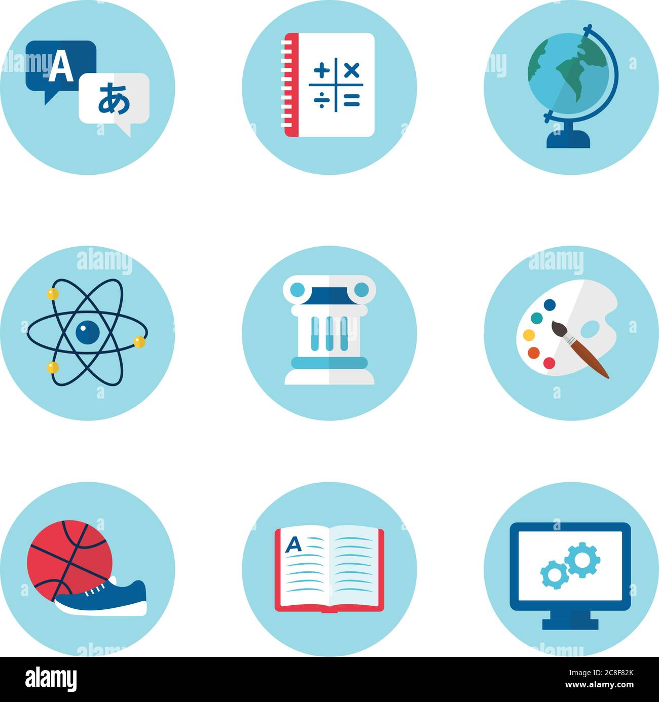 Schulsymbole. Vektorgrafik in flacher Form Stock Vektor