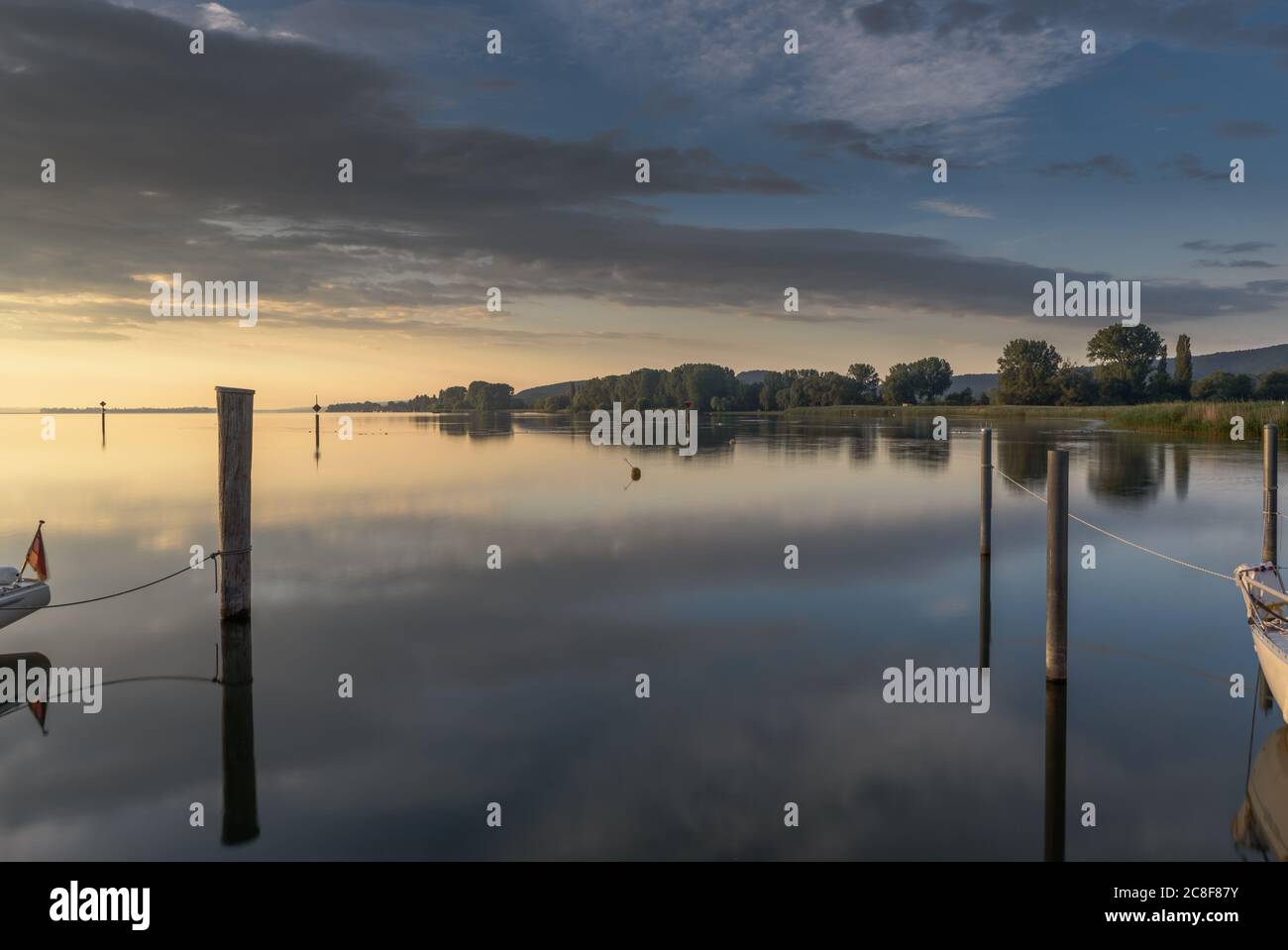Morgenstimmung am Bodensee, Moos, Baden-Württemberg, Deutschland Stockfoto