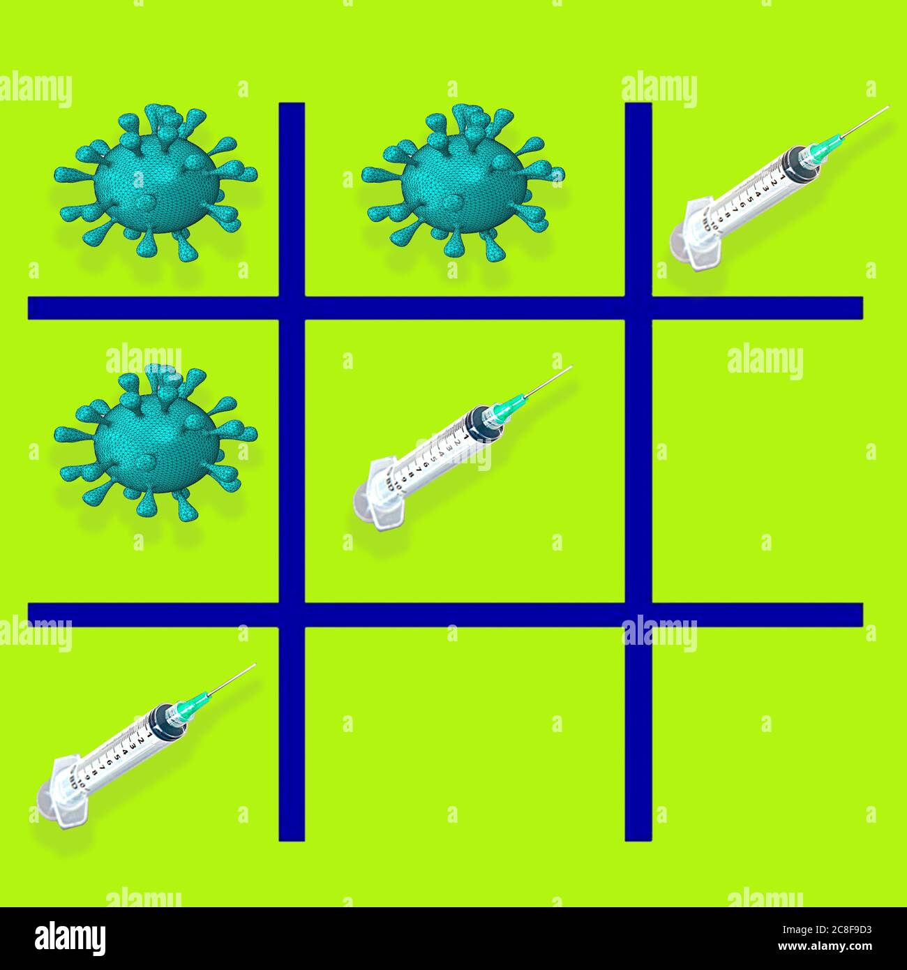 Illustration von Spritzen gewinnt gegen Viren in einem Tic tac Toe-Spiel  Stockfotografie - Alamy