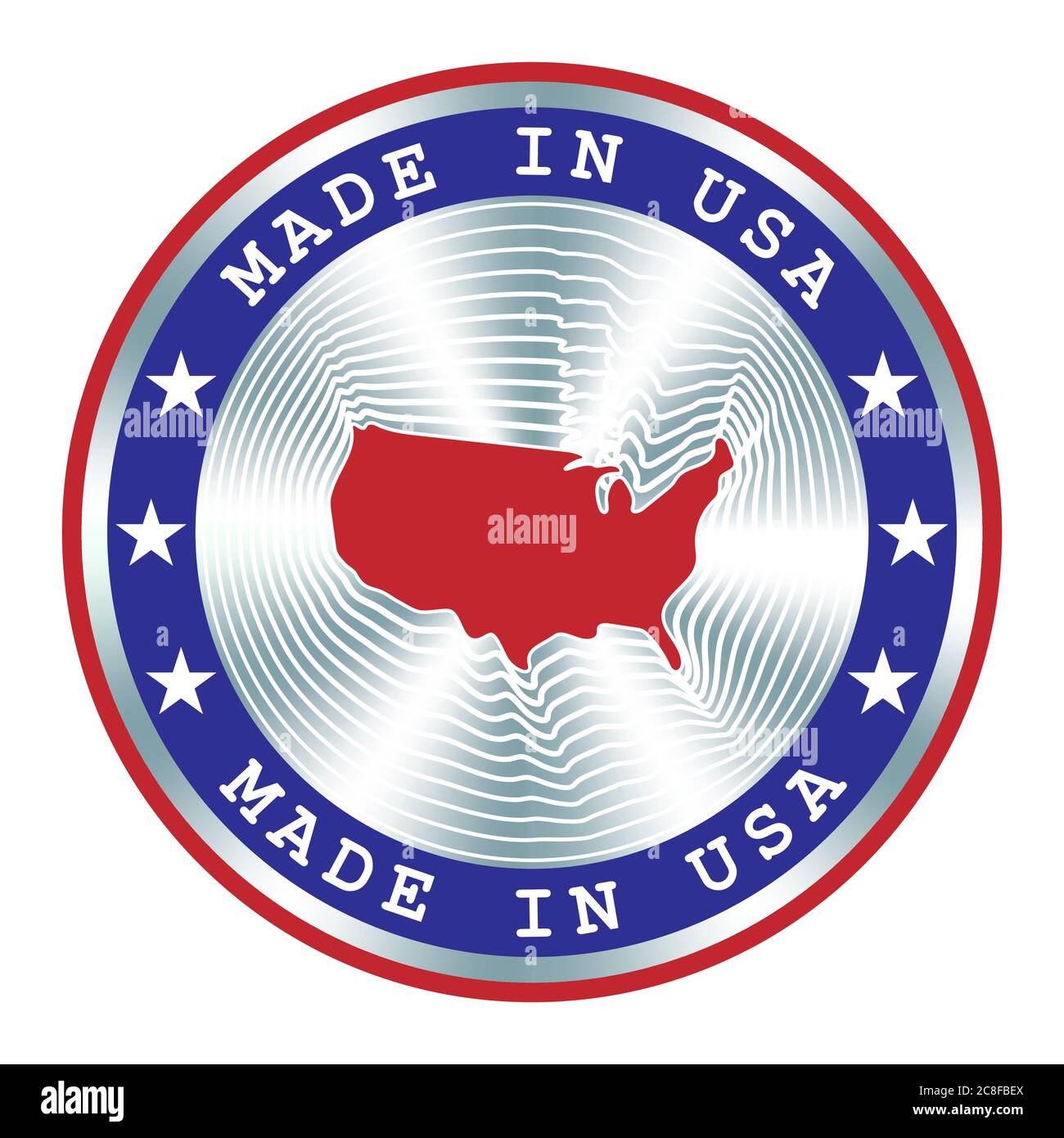 Hergestellt in USA Siegel oder Stempel. Rundes Hologramm-Schild für Etikettendesign und nationale USA-Vermarktung. Lokale Produktions-Tag Stock Vektor