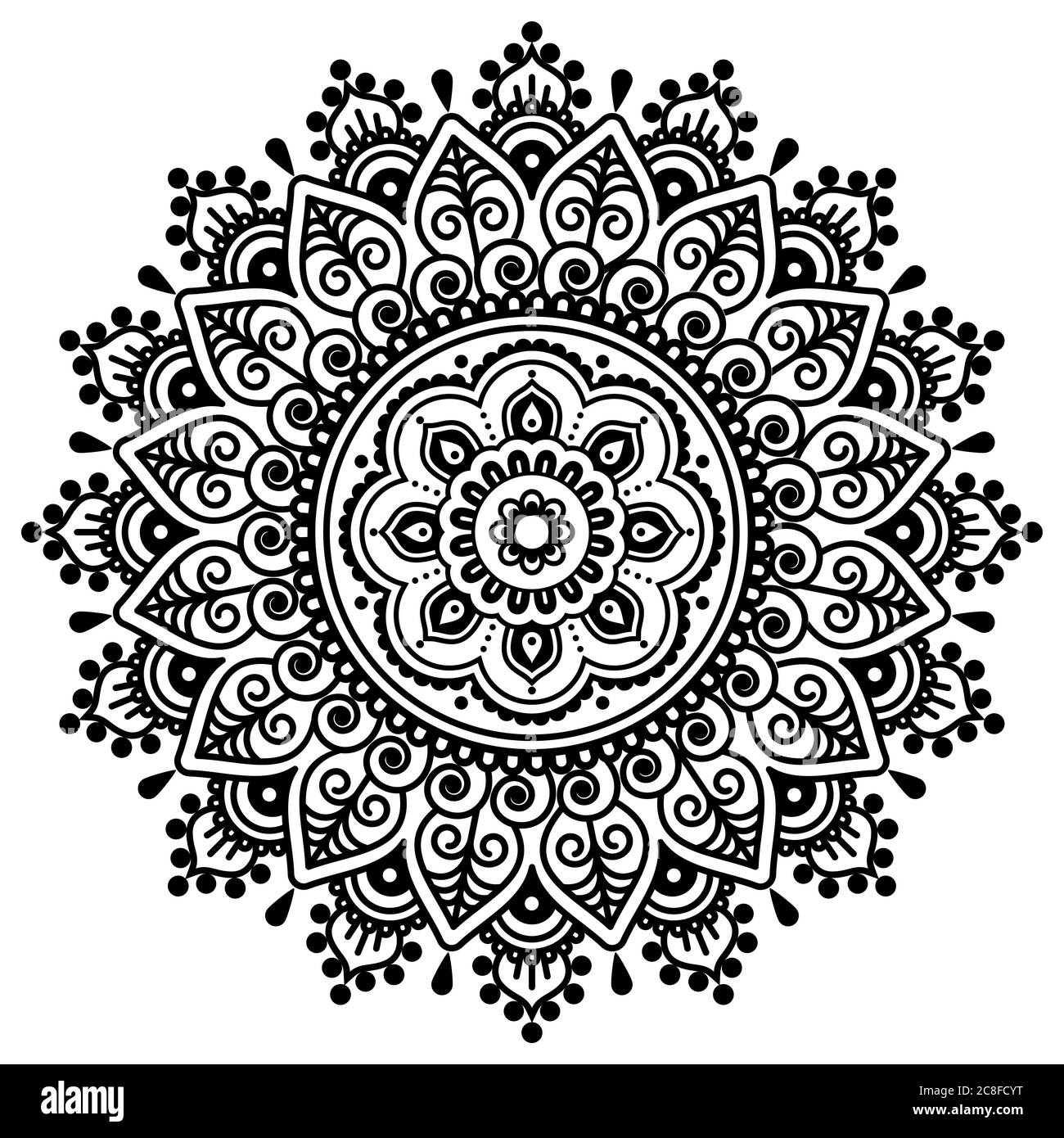 Mehndi Indian Vektor Mandala Design - traditionelle Henna Tattoo Muster beliebt in Indien und Pakistan Stock Vektor