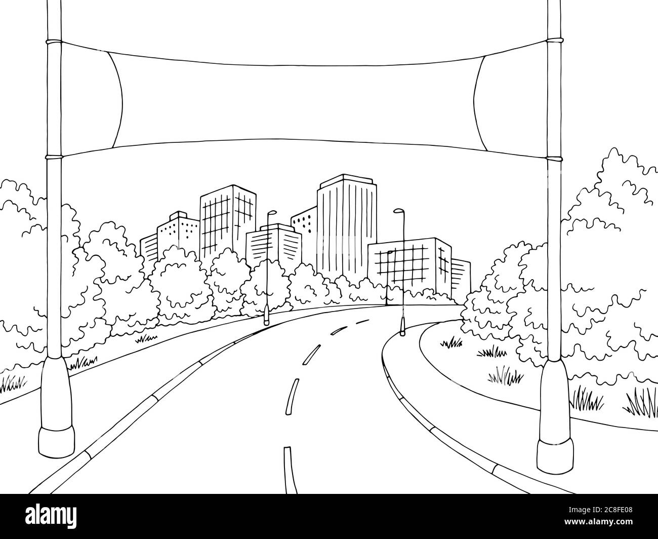 Straße Banner Grafik schwarz weiß Stadt Landschaft Skizze Illustration Vektor Stock Vektor