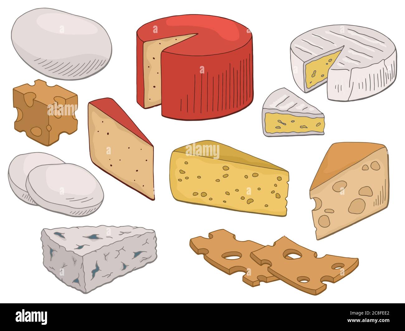 Käse Set Grafik Farbe isoliert Lebensmittel Skizze Illustration Vektor Stock Vektor