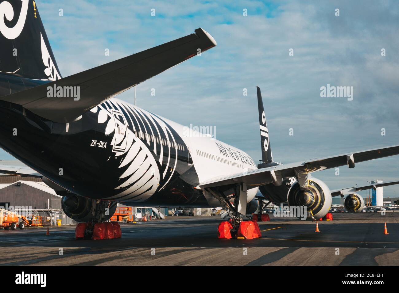 Boeing 777-Flugzeuge im Lager am Flughafen Christchurch, Neuseeland, während der Coronavirus-Pandemie Stockfoto