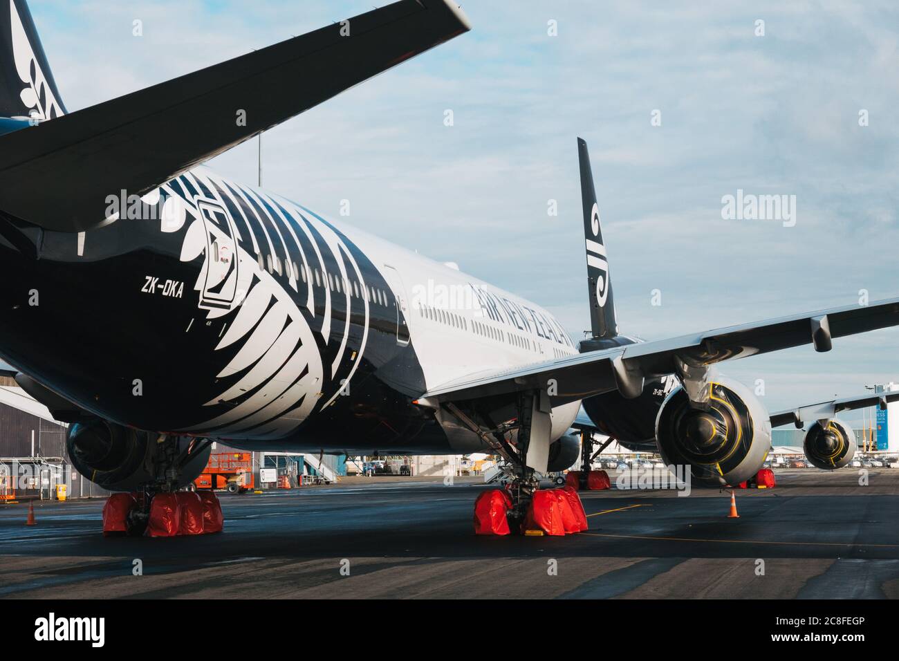 Boeing 777-Flugzeuge im Lager am Flughafen Christchurch, Neuseeland, während der Coronavirus-Pandemie Stockfoto