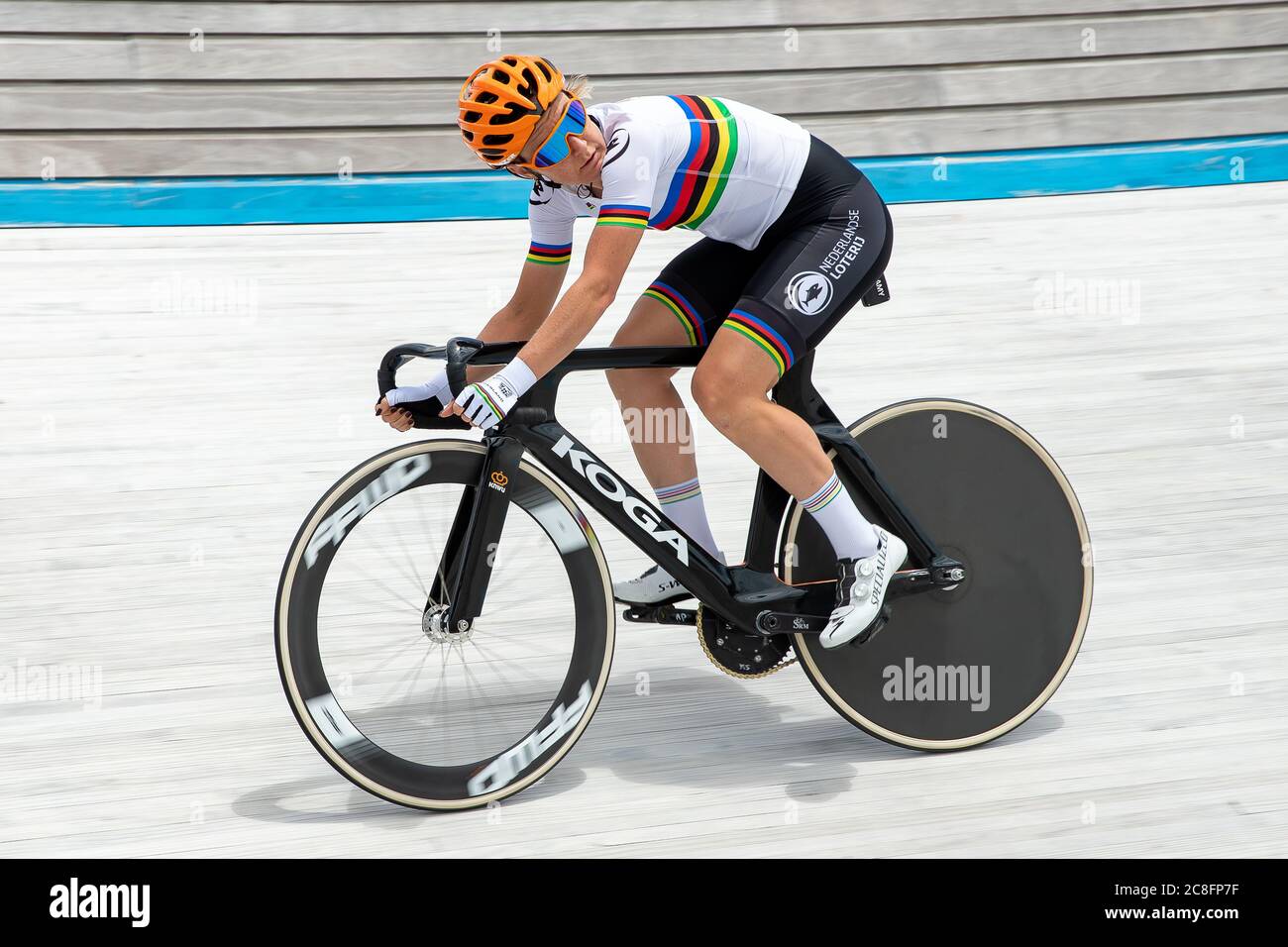 ASSEN, NIEDERLANDE - 23. JULI: Amy Pieters vom Rennradteam Holland wurde am 23. Juli 2020 bei einem Streckentraining auf dem offenen Oval in Assen, Niederlande, gesehen. Stockfoto
