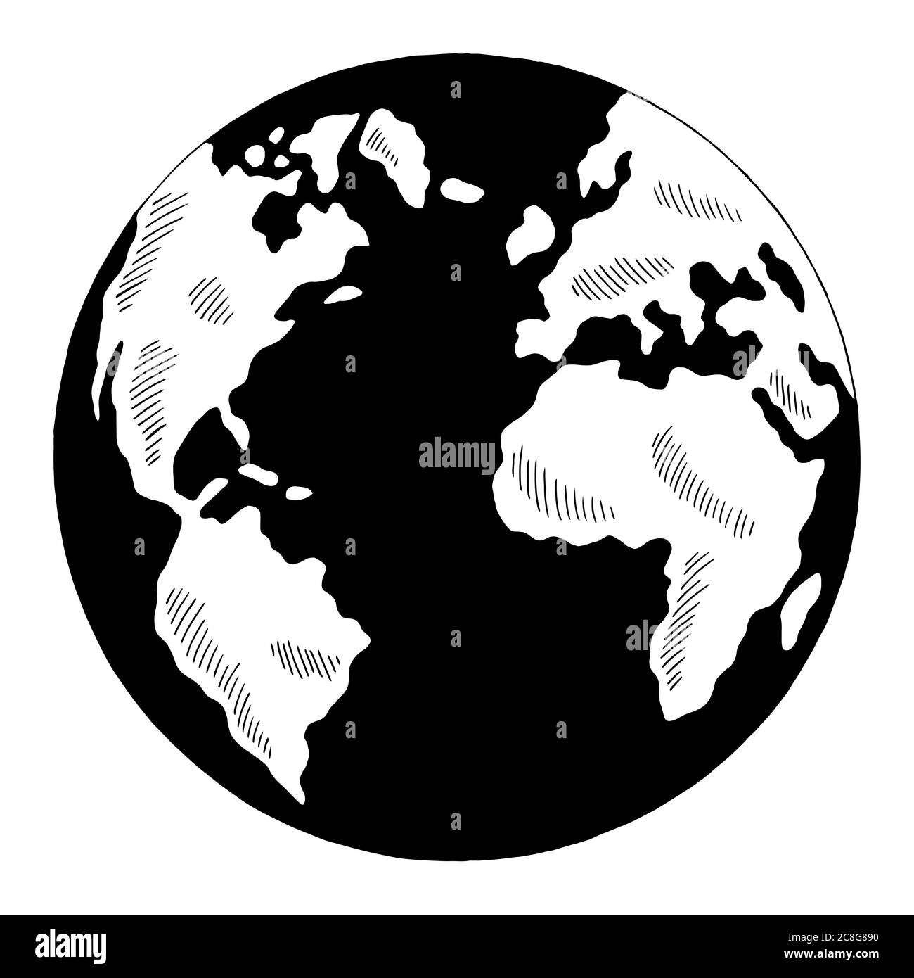 Globus Erde Grafik schwarz weiß isoliert Skizze Illustration Vektor Stock Vektor