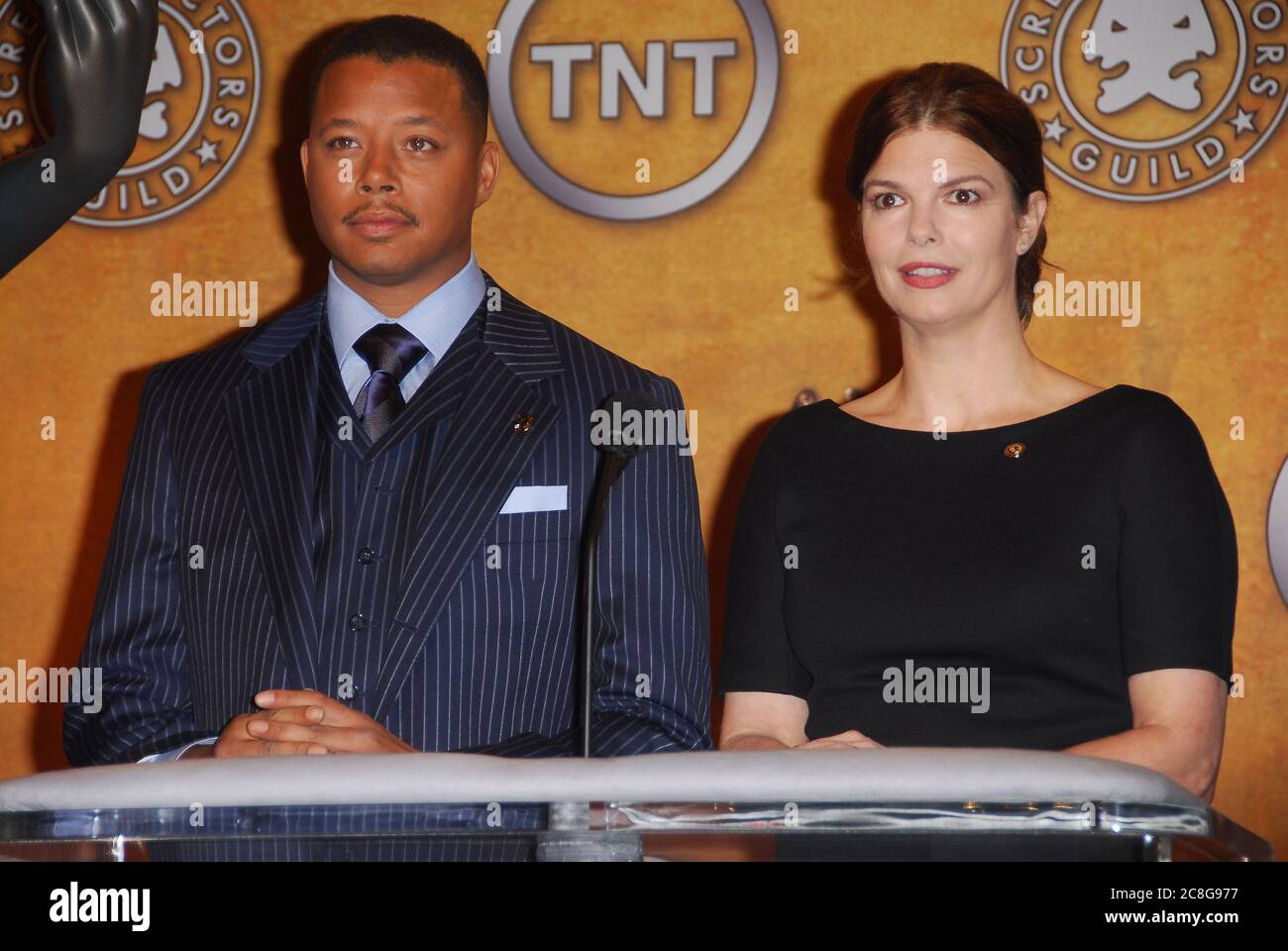 Terrence Howard und Jeanne Trippehorn bei der 14. Annual Screen Actors Guild Awards Nominations Announcement im Pacific Design Center, Silver Screen Theatre in West Hollywood, CA. Die Veranstaltung fand am Donnerstag, 20. Dezember 2007 statt. Foto von: SBM / PictureLux - Aktenzeichen # 34006-12090SBMPLX Stockfoto