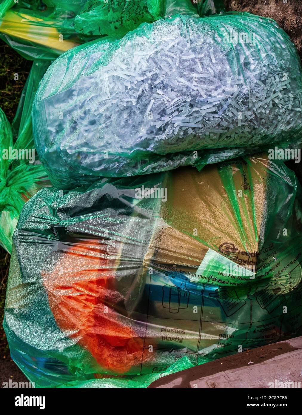 Vertrauliche Papiere in einem Plastikmüllbeutel geschreddert, Cardiff, Wales, Großbritannien Stockfoto