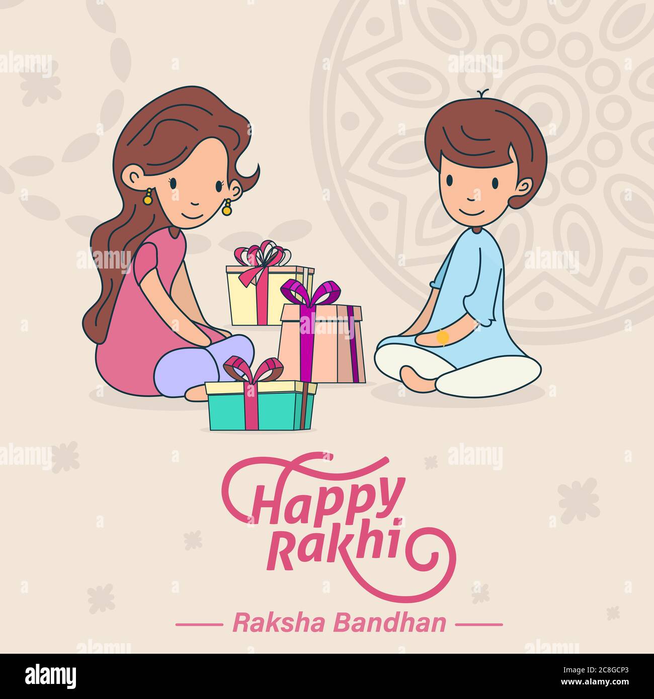 Happy Raksha Bandhan, Rakhi, Bruder und Schwester Liebe und Geschenke Grußkarte Poster, Karte, Vektor-Illustration Stock Vektor