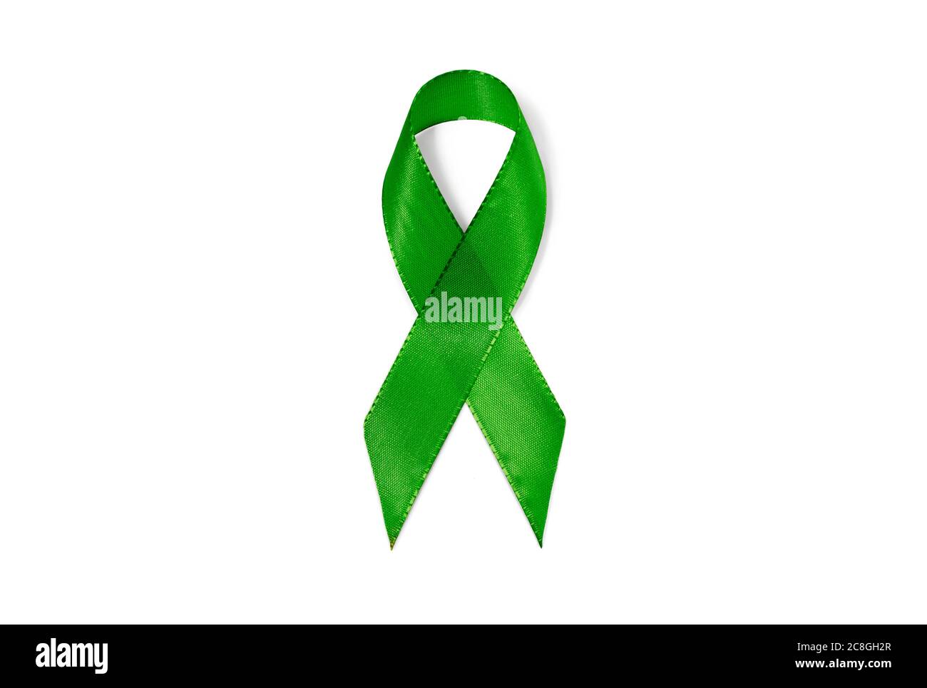 Symbolbild Bewusstsein Band Grün, Band, Zeichen der Solidarität, zerebrale Lähmung, Nierenerkrankung, psychische Gesundheit, bipolare Störung Stockfoto