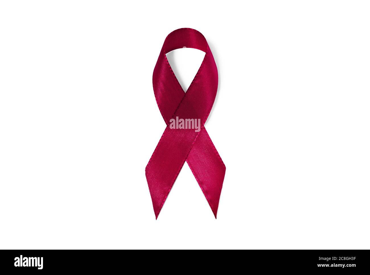 Symbolbild Bewusstsein Ribbon Wein rot, Burgund rot, Band, Zeichen der Solidarität, Meningitis, Kopfschmerzen, Gehirn Aneurysma Stockfoto