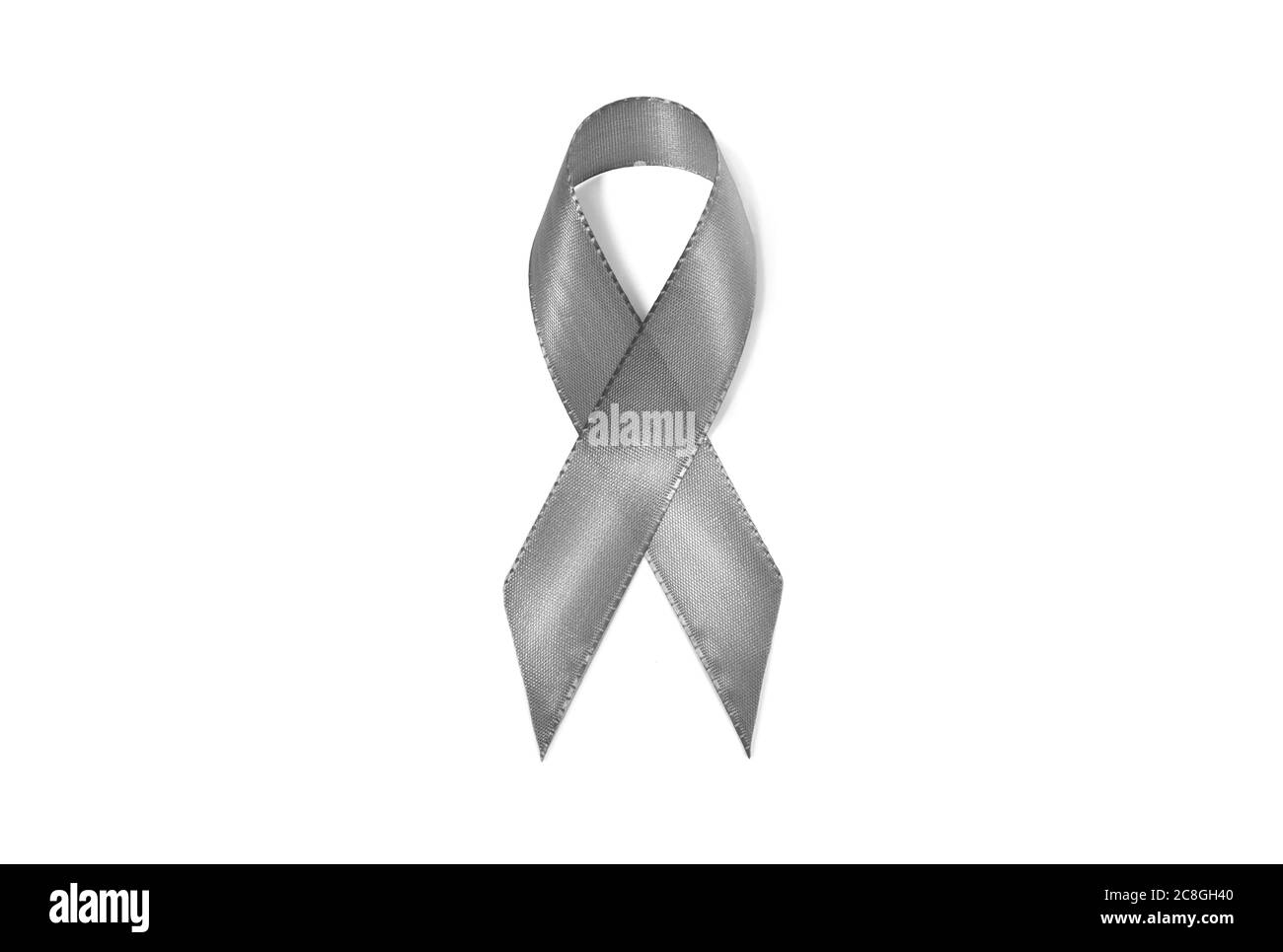 Symbolbild Awareness Ribbon Silber, grau, Band, Zeichen der Solidarität, Parkinson-Krankheit, Schizophrenie, Diabetes, neurologische Störungen Stockfoto