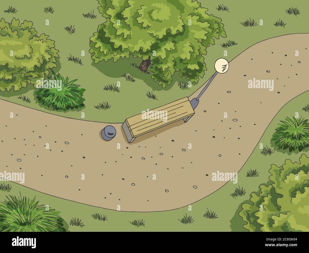 Parkansicht Von Oben Grafik Farbe Landschaft Skizze Illustration Vektor Stock Vektorgrafik Alamy