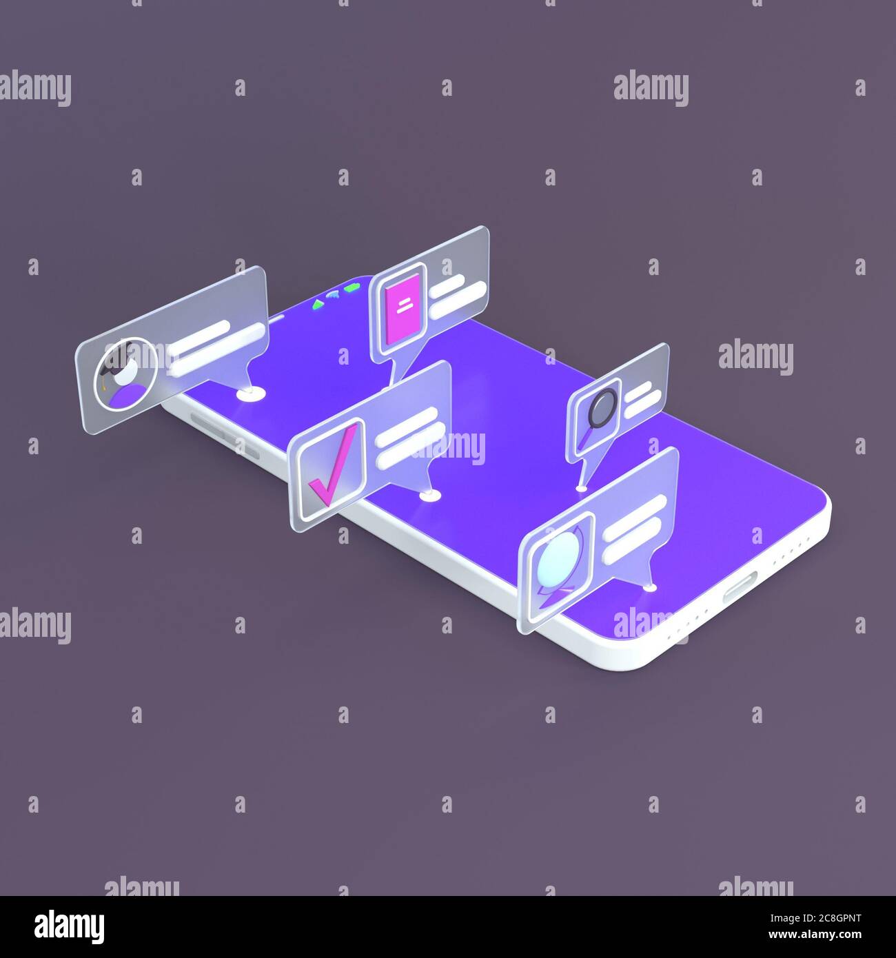 Digitale Online-Bildung Application Learning weltweit am Telefon, mobile Website Hintergrund. Social distance Konzept. 3D-Renderibg. Speicherplatz kopieren Stockfoto