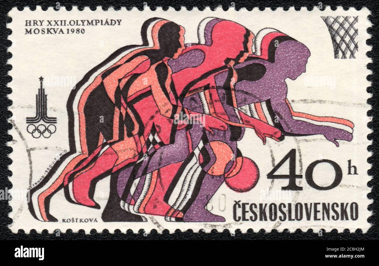 Briefmarke. Basketball XXII Olympische Spiele Moskau, Tschechoslowakei, 1976 Stockfoto