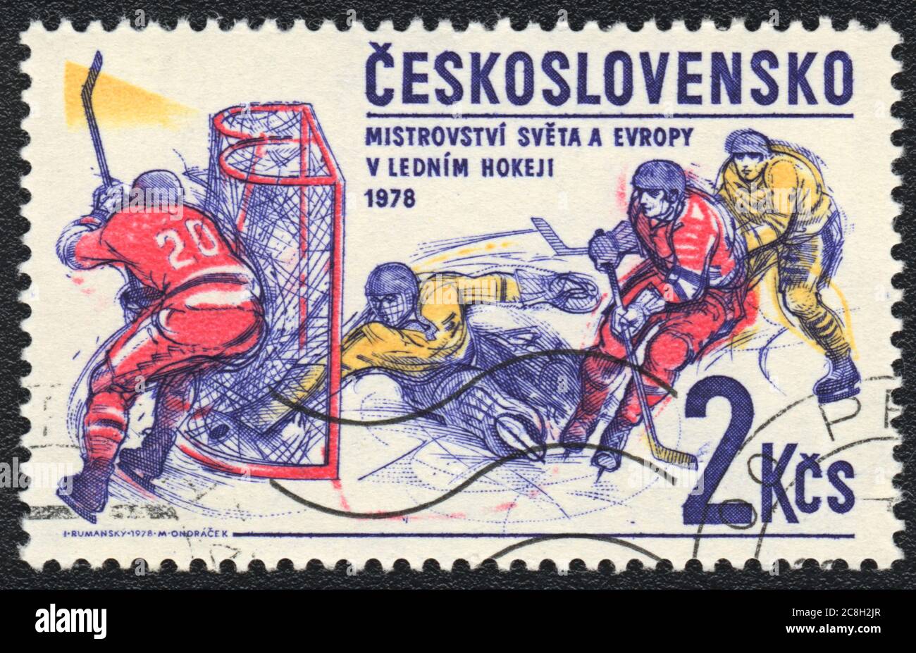 Briefmarke. Eishockey, Tschechoslowakei, 1978 Stockfoto