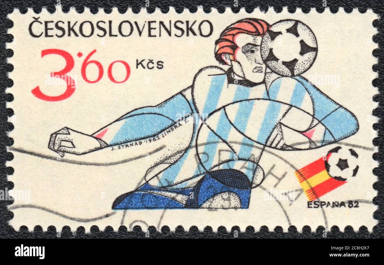 Briefmarke. Fußball in Spanien, Tschechoslowakei, 1982 Stockfoto