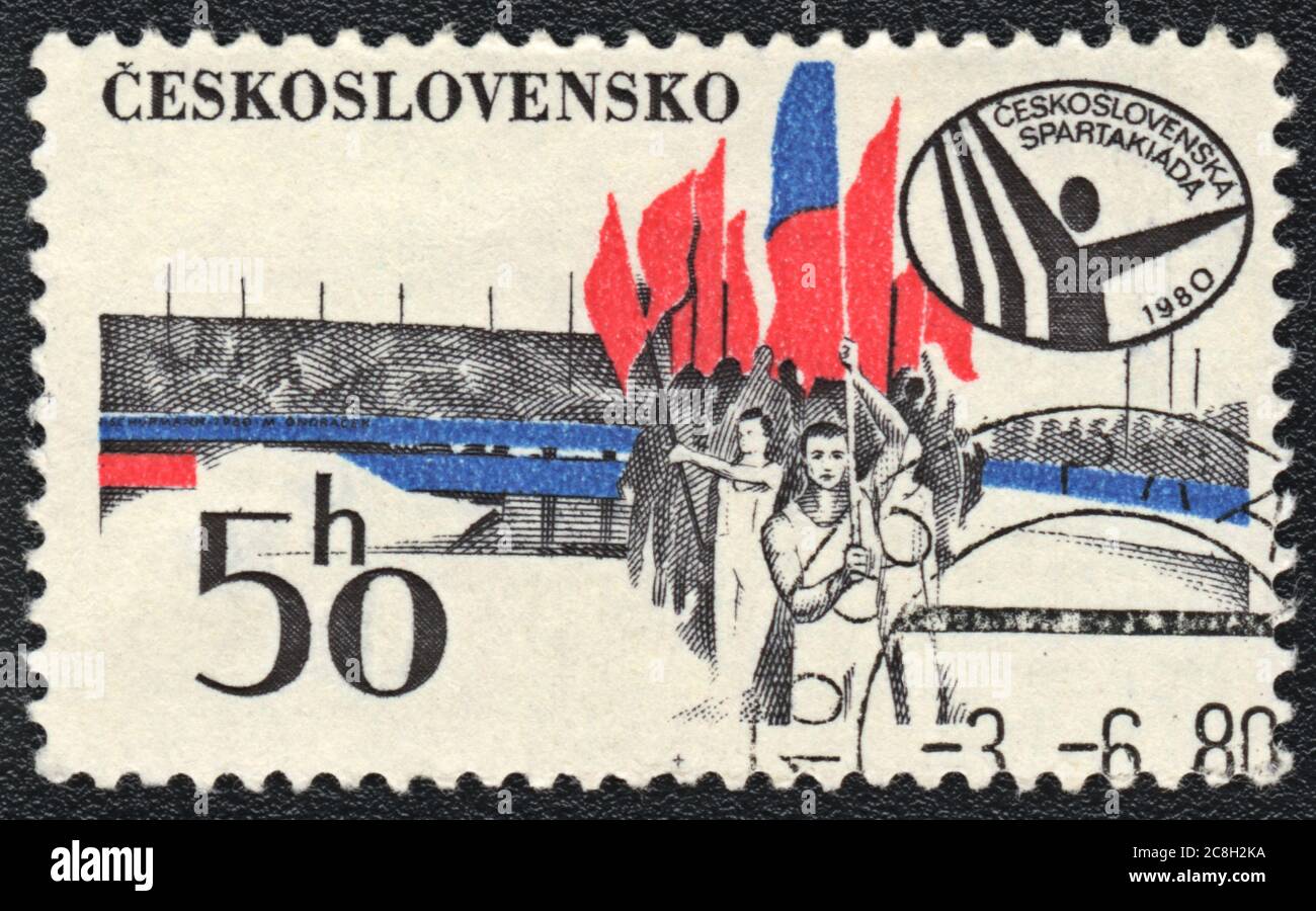 Briefmarke. Sportfestival in der sowjetischen Tschechoslowakei, 1980 Stockfoto