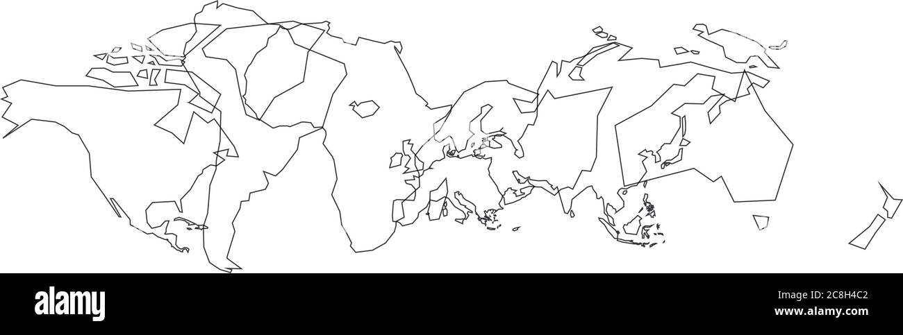 Dünne schwarze Umrisse der Weltkontinente. Einfache flache Vektordarstellung. Stock Vektor