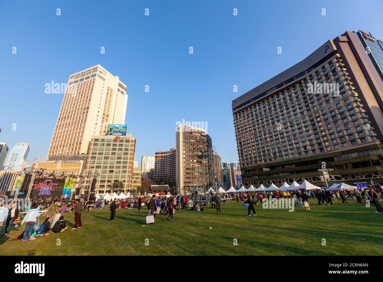 Feier einer Live-Veranstaltung in Seoul Plaza, Sejong-daero, Euljiro 1(il)-ga, Jung-gu, Seoul, Südkorea Stockfoto