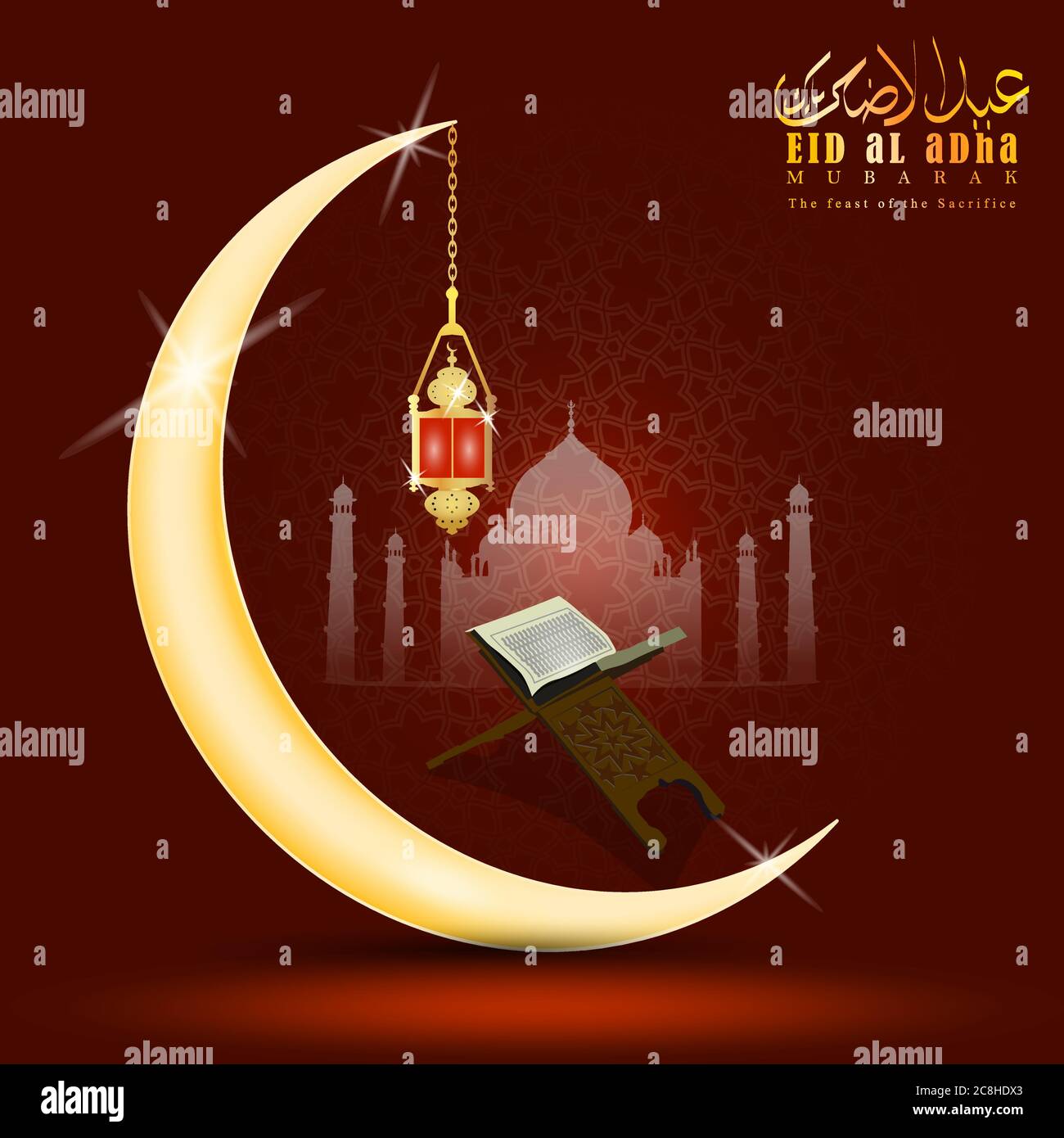 Vektor Illustration Eines Muslimischen Feiertags Eid Al Adha Eid Ul Adha Mubarak Wird In Urdu Kalligraphie Geschrieben Cresent Oder Mond Mit Laterne Stock Vektorgrafik Alamy