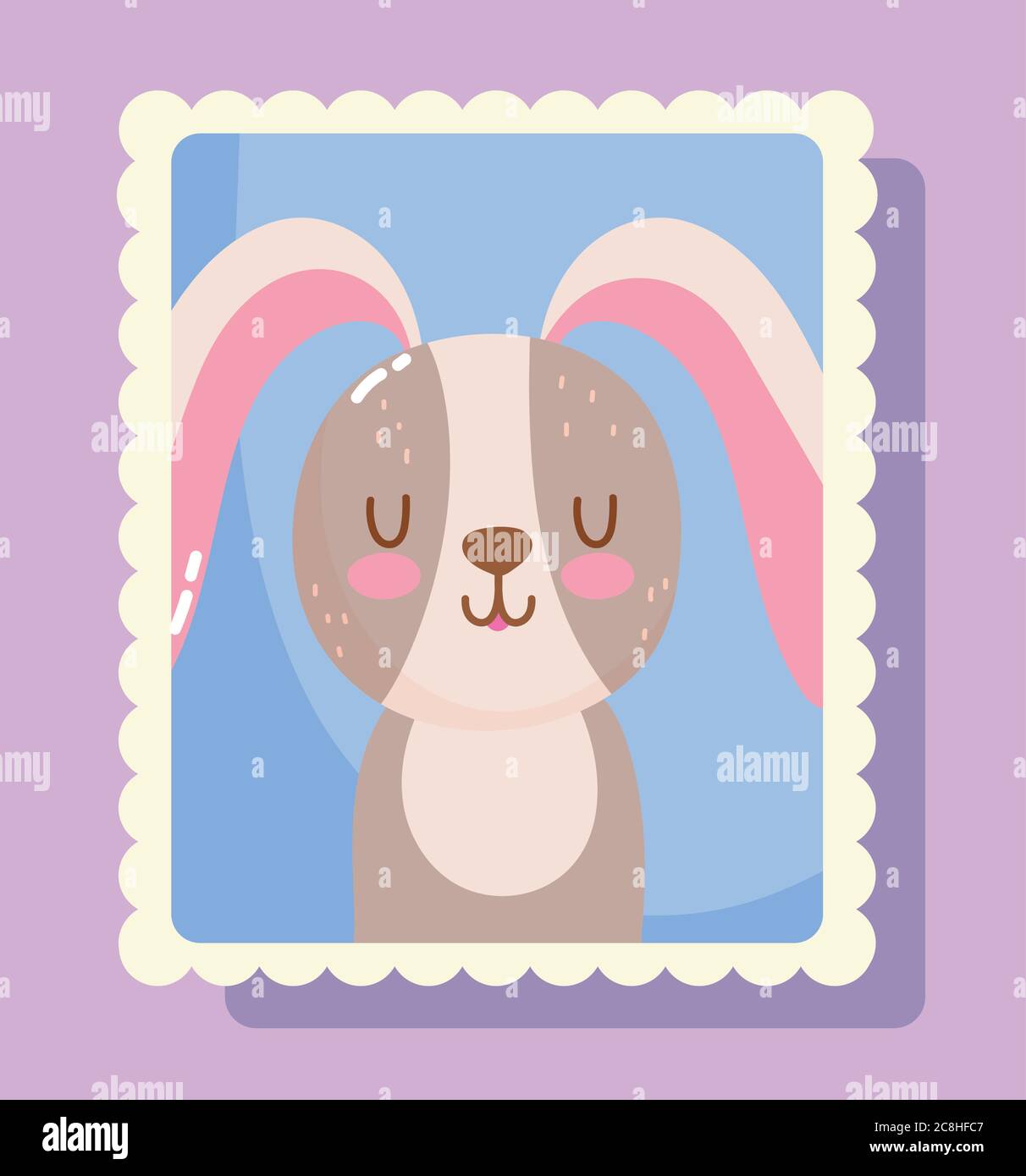 Niedliche Kaninchen Tiere Cartoon Briefmarke Vektor Illustration Stock Vektor