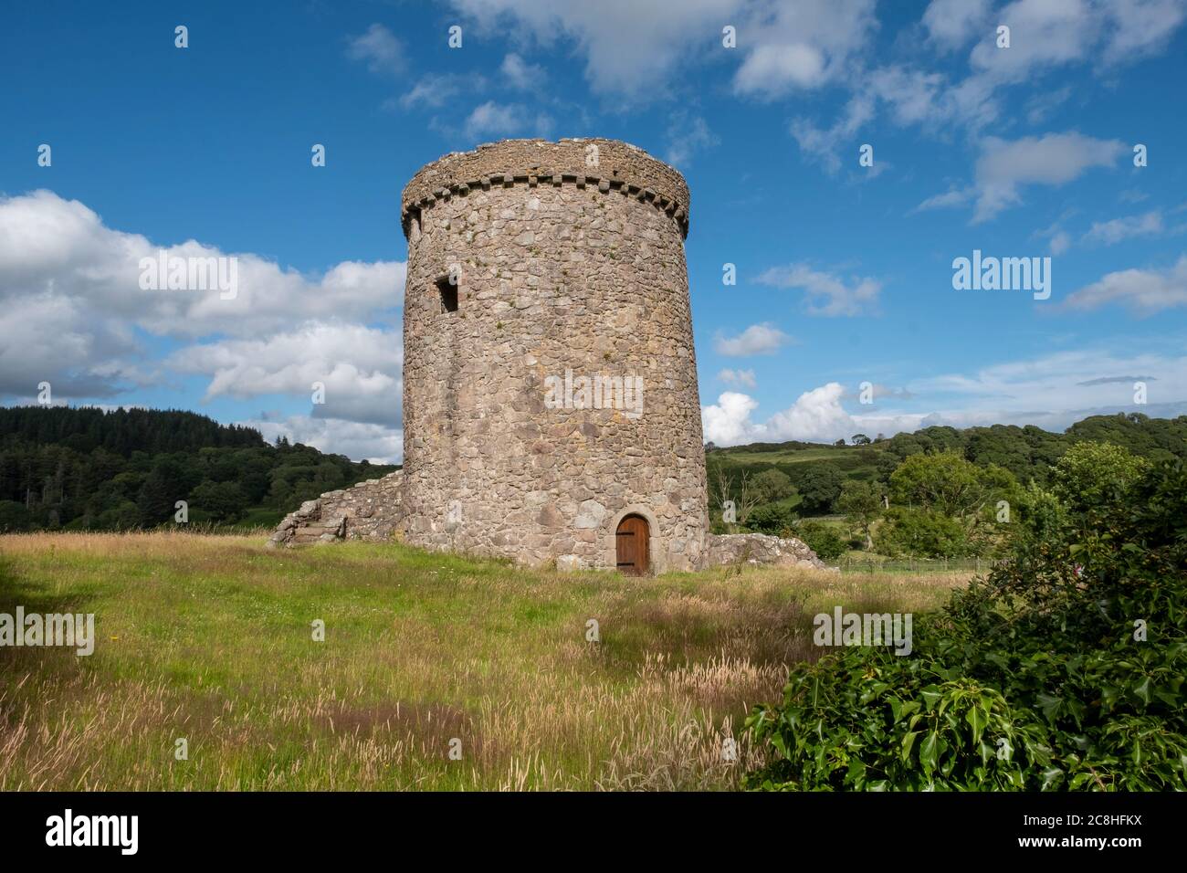 Orchardton Tower ruiniert Tower Haus in Kirkcudbrightshire, Dumfries und Galloway, Schottland. Stockfoto