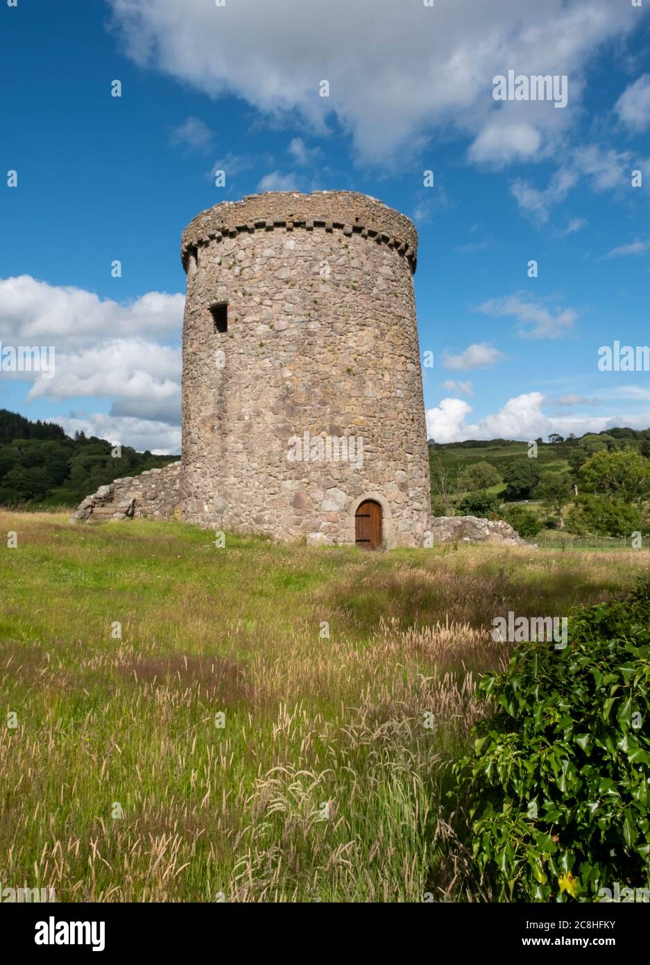 Orchardton Tower ruiniert Tower Haus in Kirkcudbrightshire, Dumfries und Galloway, Schottland. Stockfoto