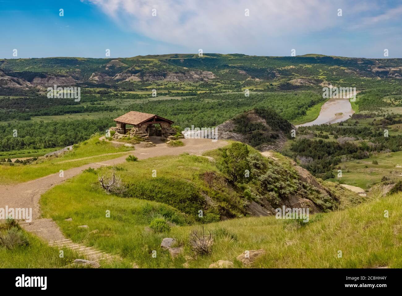 River Bend Overlook, erbaut vom CCC in den 1930er Jahren, im Theodore Roosevelt National Park, North Unit, in North Dakota, USA Stockfoto