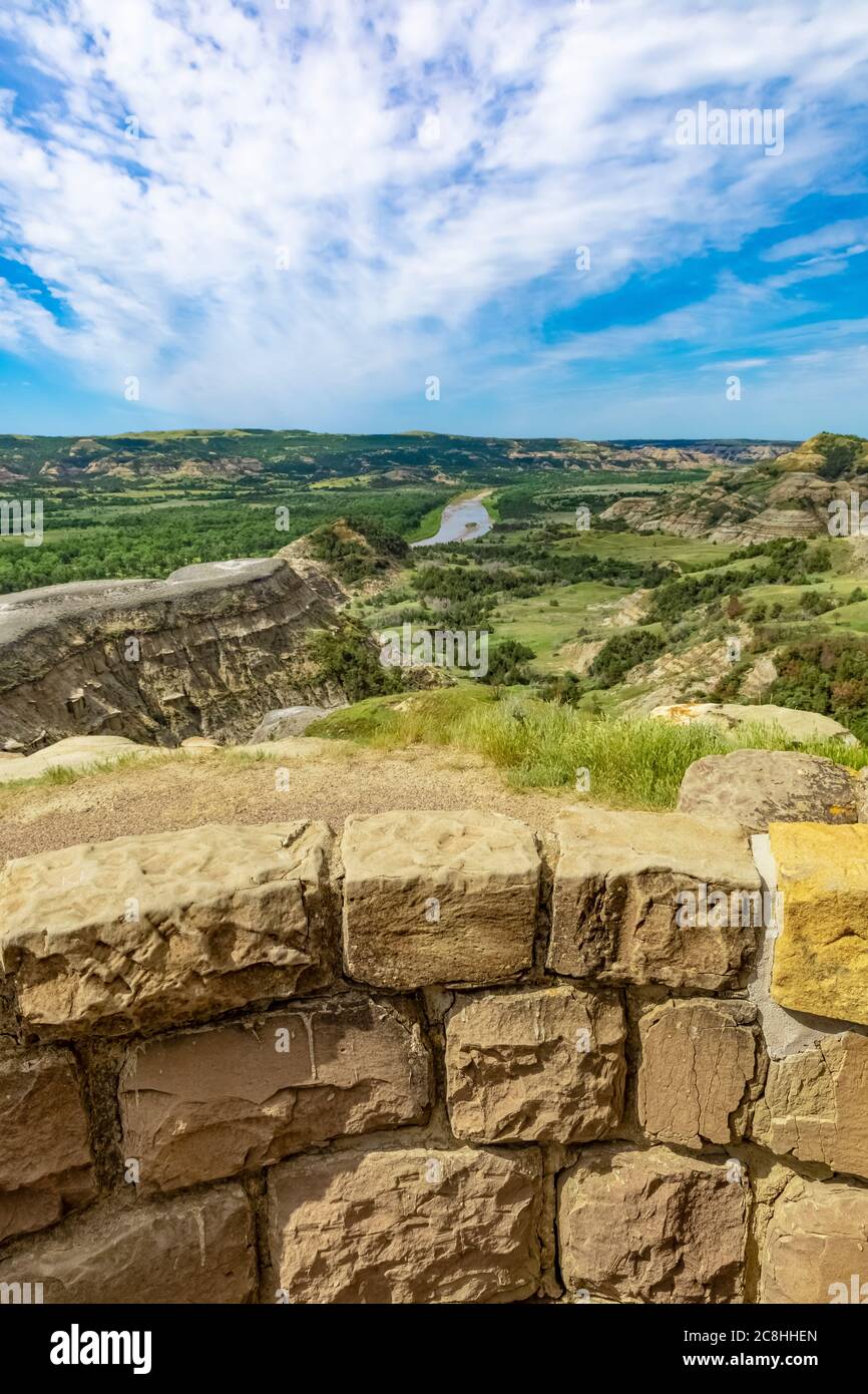 River Bend Overlook, erbaut vom CCC in den 1930er Jahren, im Theodore Roosevelt National Park, North Unit, in North Dakota, USA Stockfoto