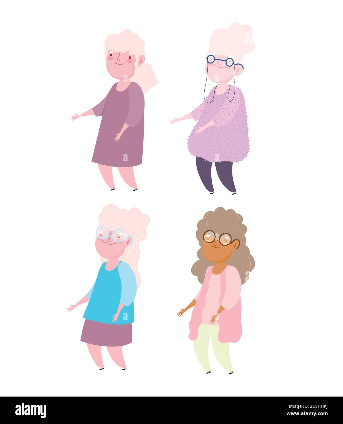 Happy Großeltern Tag, ältere Frauen Großmütter Charakter Cartoon Vektor Illustration Stock Vektor
