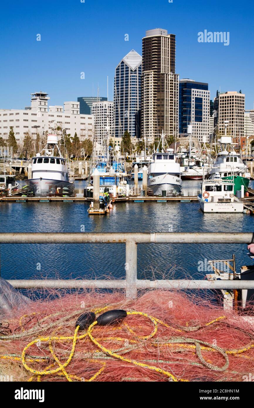 Thunfisch-Hafen & Skyline, San Diego, Kalifornien, USA Stockfoto