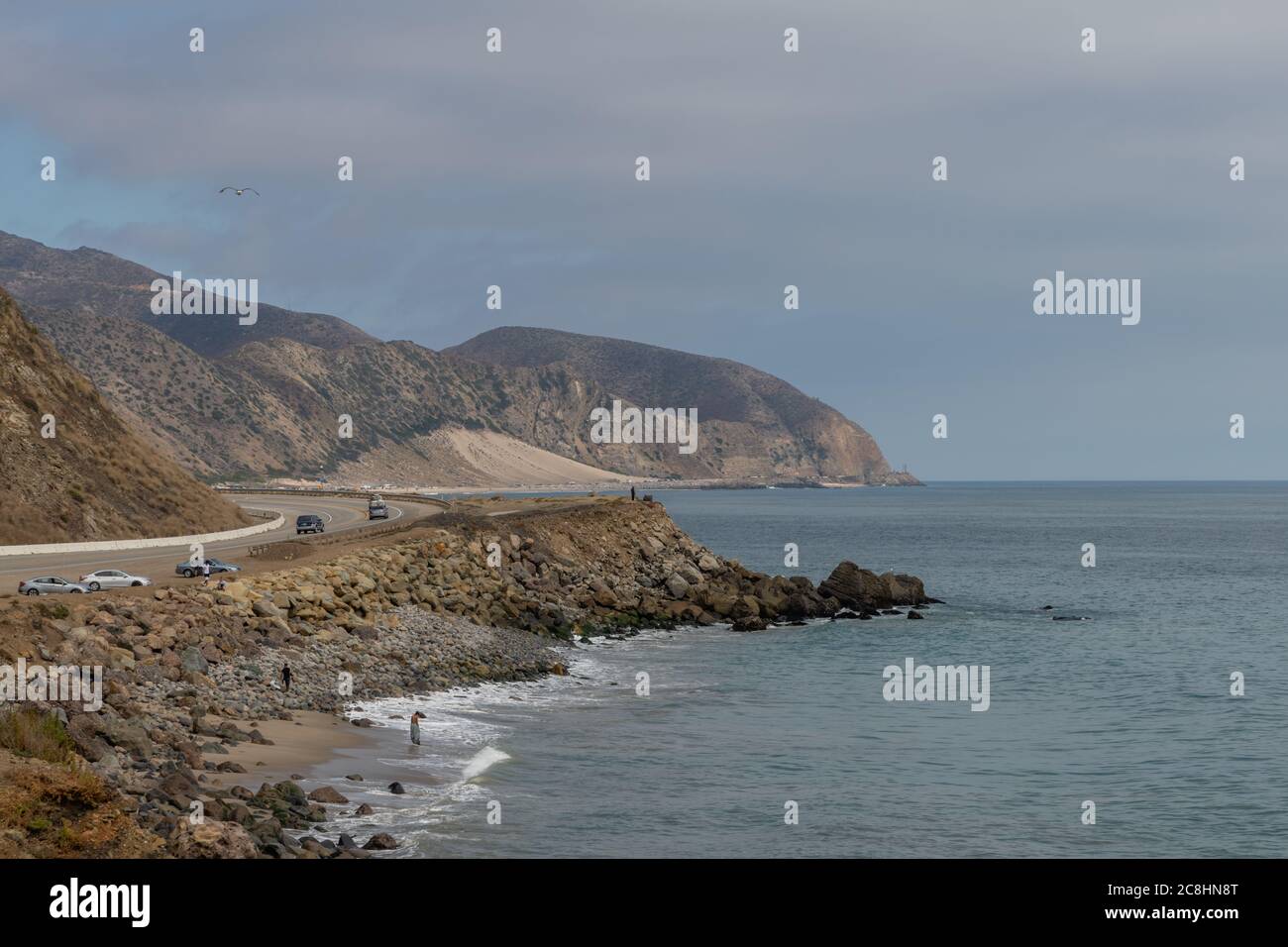 Wunderschöne Panoramaküste am Pazifik und Sanddünen-aussicht in der Nähe von Point Mugu, Südkalifornien Stockfoto