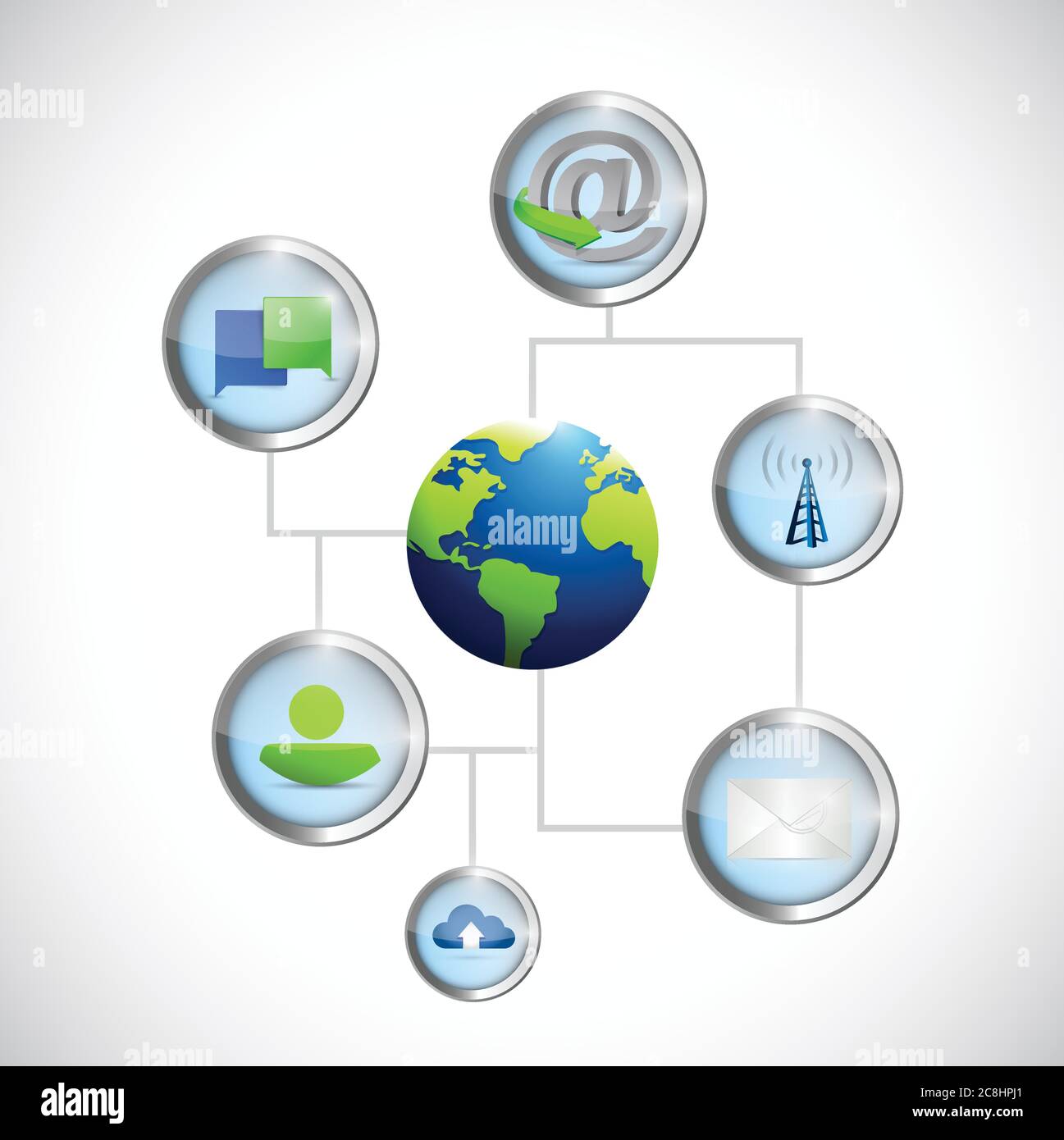 Globe Technologie Kommunikationsdiagramm Illustration Design auf weißem Hintergrund Stock Vektor