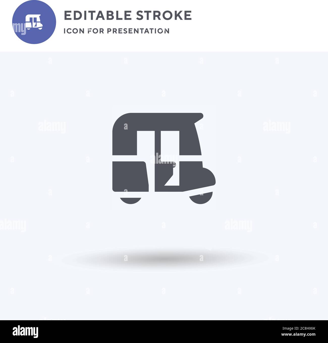 Rikscha Symbol Vektor, gefüllt flache Zeichen, solide Piktogramm isoliert auf weiß, Logo-Illustration. Rikscha-Symbol für die Präsentation. Stock Vektor