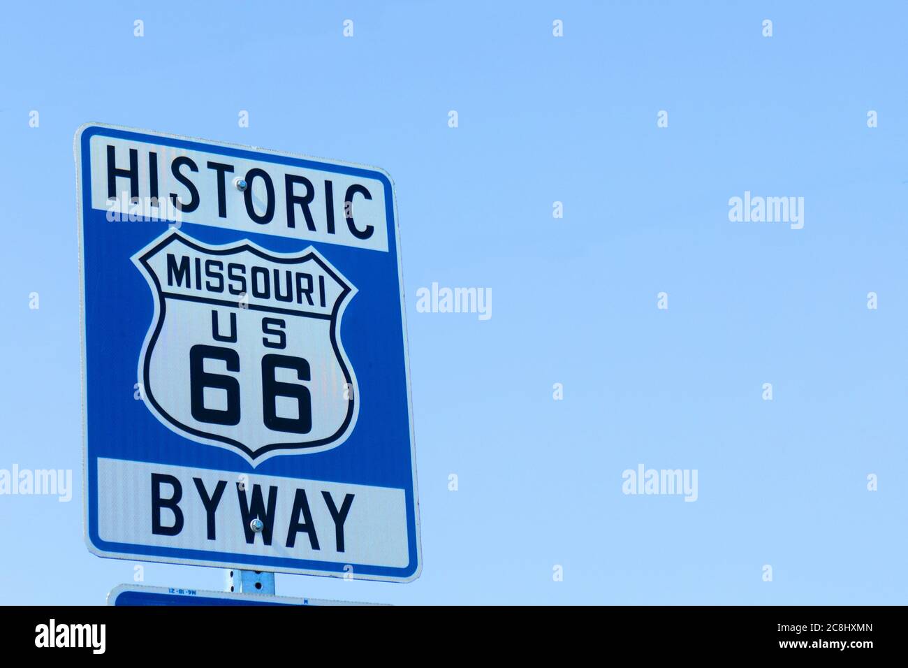 Missouri-Schild, historische Route 66 Byway-Schild. MO USA. Stockfoto