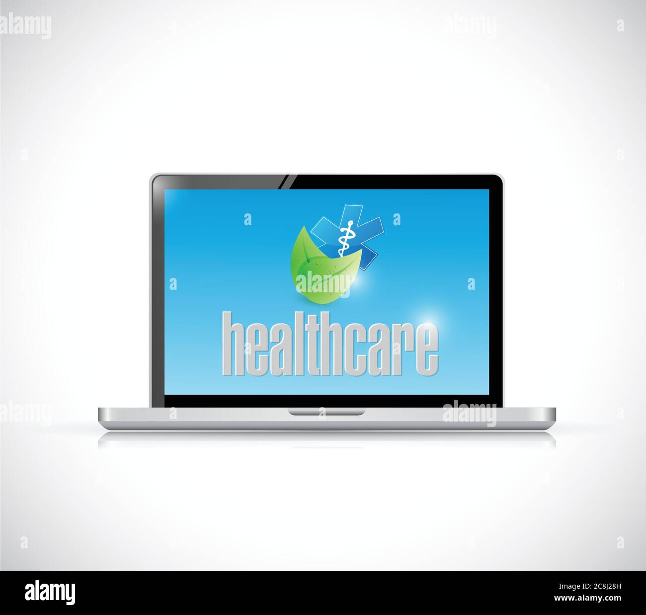 Laptop und organische Gesundheitswesen Zeichen Illustration Design auf einem weißen Hintergrund Stock Vektor