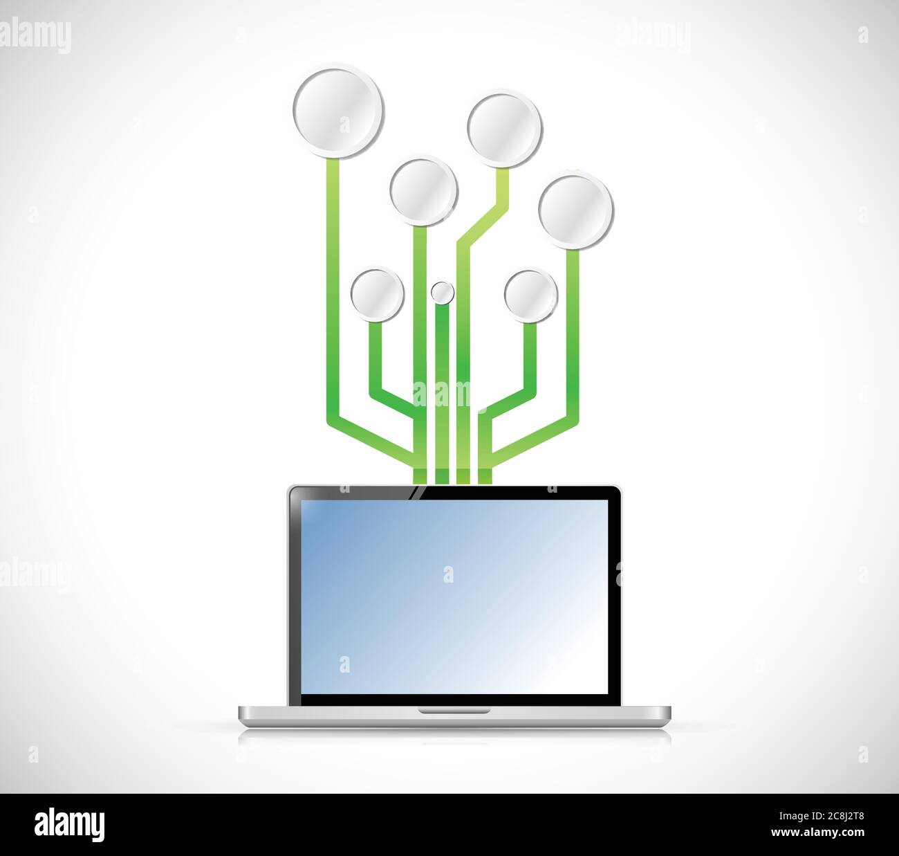 Laptop mit einem Schaltnetzwerk verbunden Illustration Design über weiß Stock Vektor