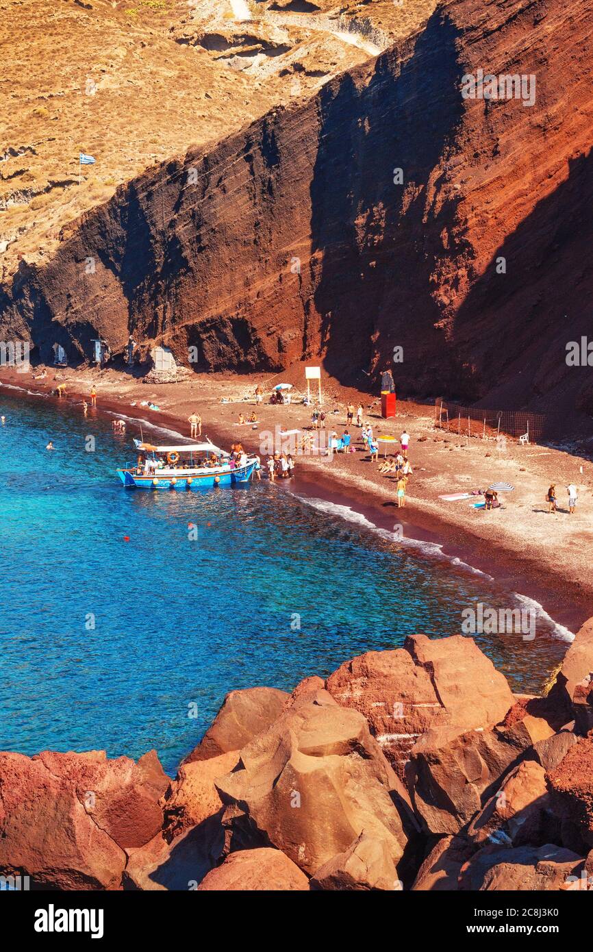 Der beliebte Rote Strand, Santorini, Griechenland Stockfoto