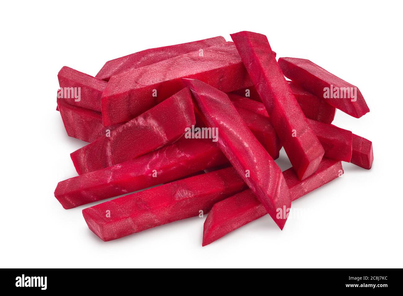 Rote Bete Scheiben isoliert auf weißem Hintergrund mit Beschneidungspfad und voller Schärfentiefe Stockfoto