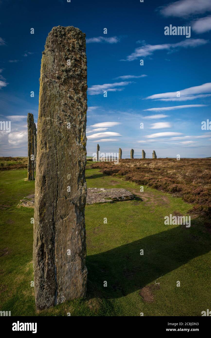 Der Ring of Brodgar Neolithischer Hengst und Steinkreis auf dem Festland Orkney, Schottland, Großbritannien Stockfoto