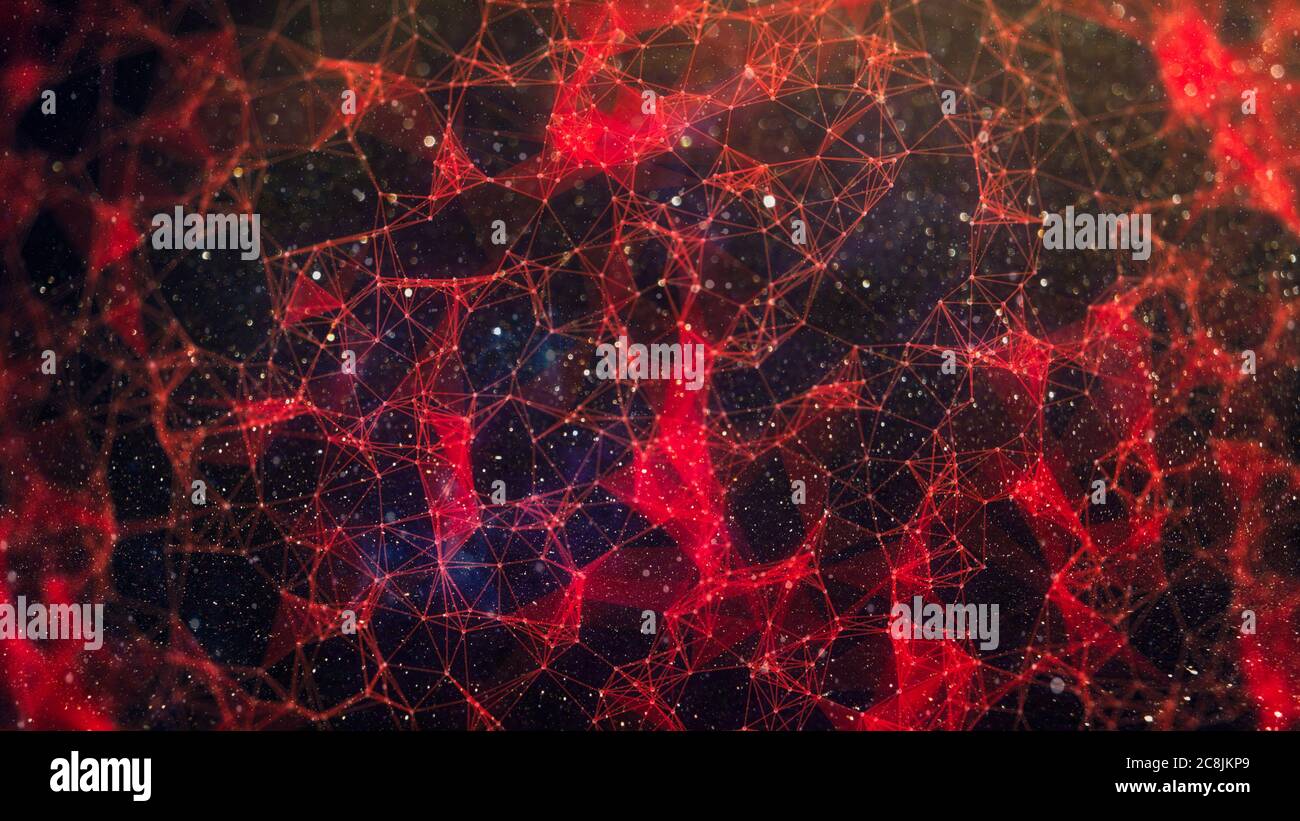Verbindungsstruktur. Big Data-Visualisierung. Futuristische Form. Vom Computer generierter abstrakter Hintergrund Stockfoto
