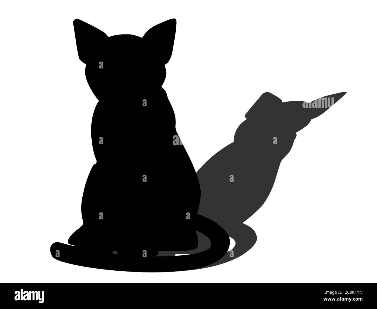 Schwarze Katze Schatten und Silhouette. Stockfoto