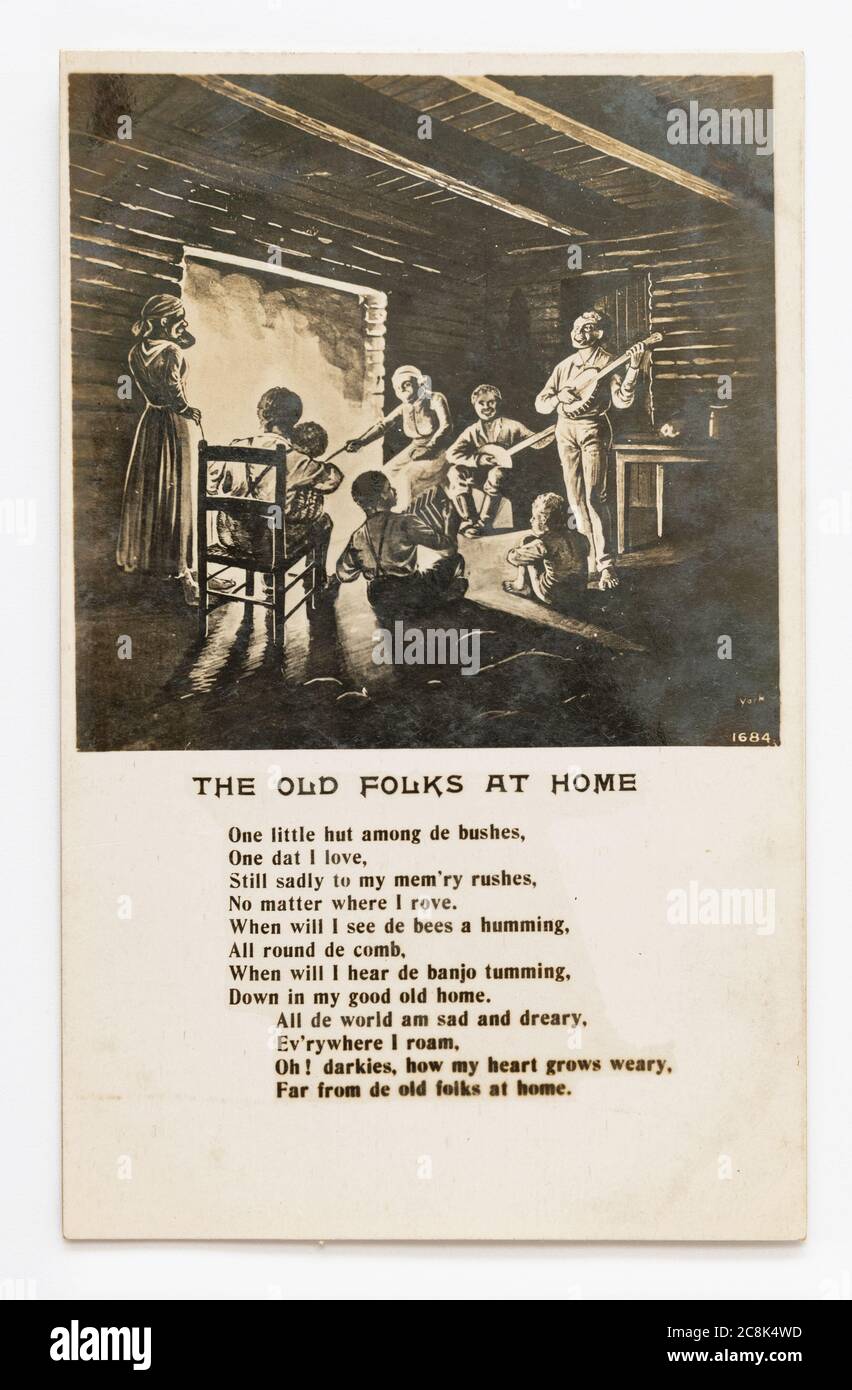 The Old Folks at Home oder Swanee River Song geschrieben von Stephen C Foster im Jahr 1851 und offizielle State Song von Florida - Original-Text auf Postkarte Stockfoto