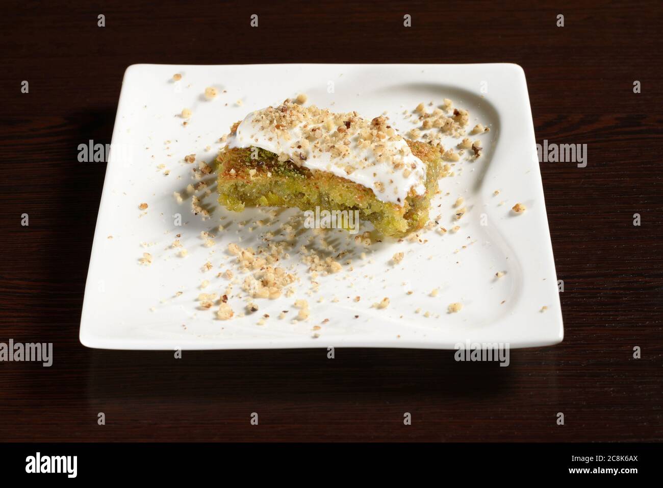 Die Süße von türkischem Pistazien Honig Baklava mit Eis. Fotos für Restaurant- und Cafe-Menüs Stockfoto