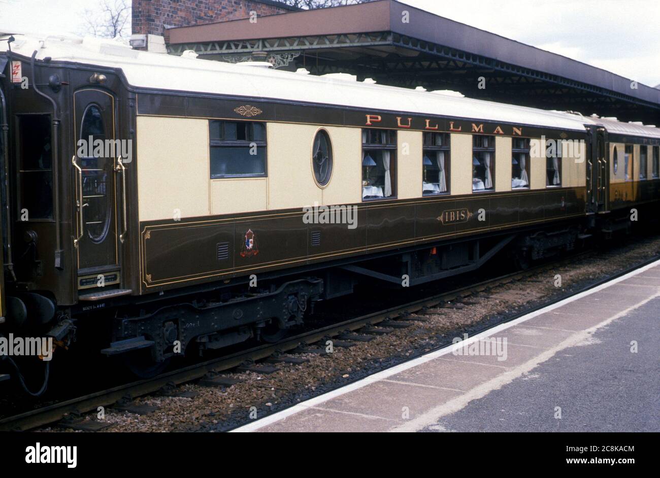 VSOE Pullman Wagen Nr. 99534 'Ibis' in einem Gold Cup Spezialzug, Cheltenham, Gloucestershire, Großbritannien. März 1987. Stockfoto