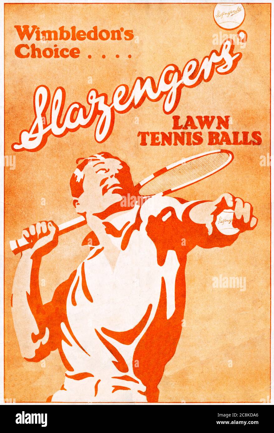 Slazenger Wimbledon Balls, 1926 Poster für die Marke der Tennisbälle, die bei den diesjährigen All England Championships verwendet wurden Stockfoto